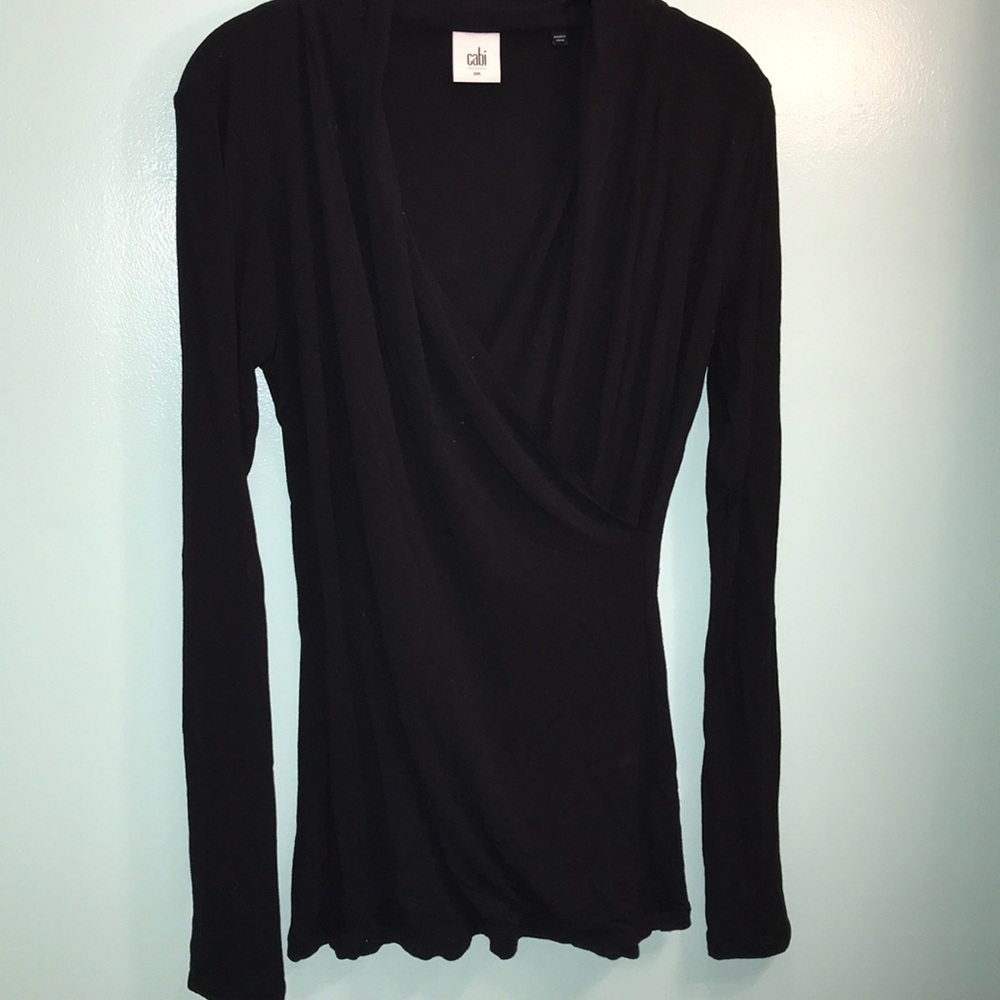 CAbi Draped Wrap Black Long Sleeve Tee